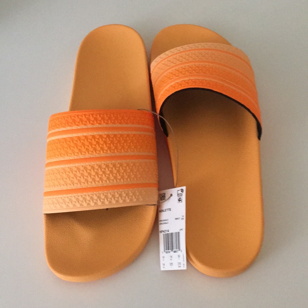 New adidas Slides Original Adilette Orange White Men’s 14 Medium Width